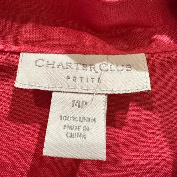 Charter Club Embosed 100% Linen Pink Blouse Size 14P Petite Floral Embroidered - Picture 7 of 9